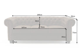 Chesterfield 3-zitsbank 200 cm vintage bruin 3-zits met knoopsluiting en veerkern