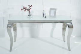 Stijlvolle design Side tafel of bureau  MODERN BAROCK 140cm roestvrij staal met tafelblad in wit opaalglas