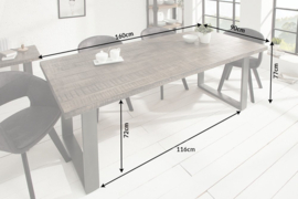 Massieve eettafel 160cm mangohout grijs ijzer industrieel design