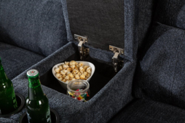 Exclusieve 2-zits bioscoopfauteuil HOLLYWOOD donkergrijze tv-fauteuil met bekerhouder