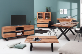 Massief houten salontafel AMAZONAS 120 cm acacia metaal zwarte boomrand