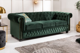 Chesterfield 3-zitsbank 205 cm fluweelgroen fluweel met knoopsluiting en veerkern