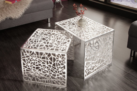 Handgemaakte salontafel ABSTRACT 49 cm set van 2 zilver in gap-design