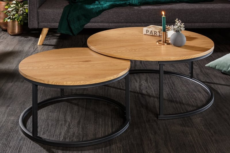 parachute Dronken worden Sentimenteel Design industriële stijl salontafel set van 2 80 cm eiken look | Salontafels  | GOEDKOOPMEUBELEN.NL