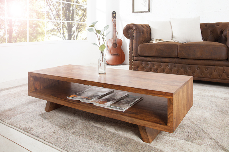Design salontafel RETRO 110cm Sheesham Stone Finish tv-plank design klassieker