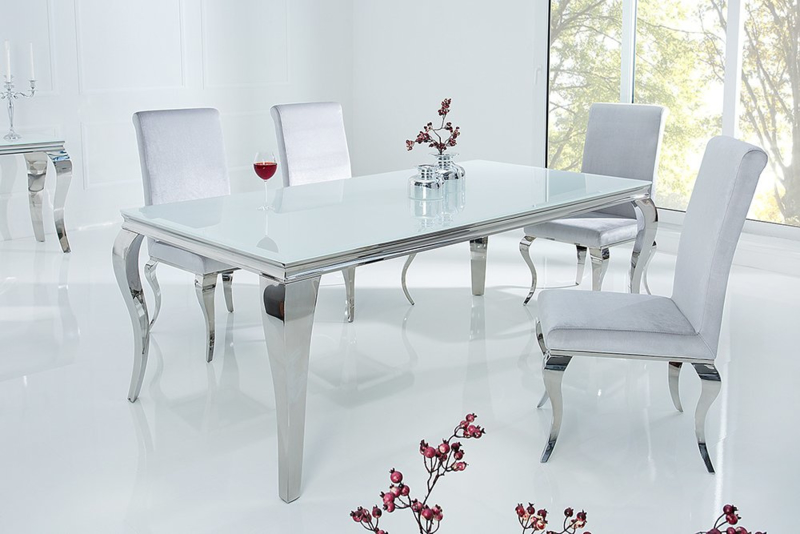 Discriminatie Zaailing Versnipperd Elegante design eettafel MODERN BAROQUE 180cm wit roestvrijstalen opaal  glazen tafelblad | Eettafels | GOEDKOOPMEUBELEN.NL