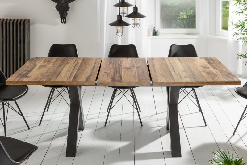 Industriële eettafel MONTREAL 160-210 cm look uitschuifbaar X-poten Uitschuifbare Eettafels GOEDKOOPMEUBELEN.NL