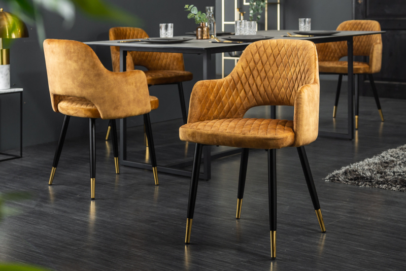 biologisch Scheur Wantrouwen Moderne stoel mosterdgeel met decoratieve quilten en gouden voetdoppen |  Eettafelstoelen / Stoelen | GOEDKOOPMEUBELEN.NL
