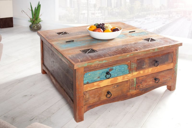 salontafel JAKARTA 70 cm gekleurde kist gemaakt van gerecycled hout vissersboten met lades | Salontafels | GOEDKOOPMEUBELEN.NL