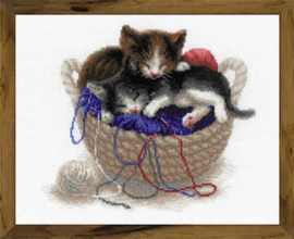 Borduurpakket kittens in a basket - Riolis