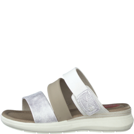 Jana slipper 3 banden zilver, beige, wit 27267.191