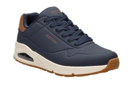 Skechers Heren Sneaker Blauw/Cognac (witte zool) 183004