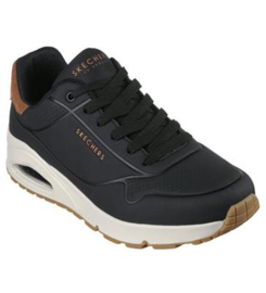 Skechers Heren Sneaker Zwart/Cognac (witte zool) 183004
