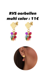 Oorbellen multi color met gouden klaver