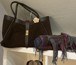 Trendy luxe tas donkerbruin met rode binnenzijde