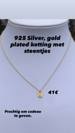 Ketting gold plated 925 zilver met slotje en steentjes