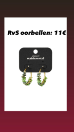 Creolen goud met groene bloempjes