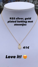 Ketting gold plated 925 zilver met rondje en steentjes