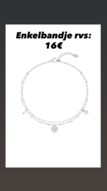 Enkelbandje dubbel met hart zilver