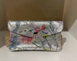 Portemonnee leder silver gebloemd
