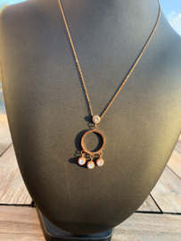 RVS ketting rosegold ring met steentjes