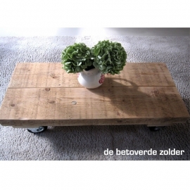 Smalle salontafel Timber op wielen