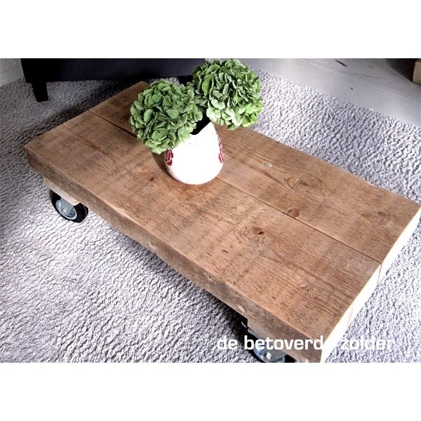 supermarkt roterend item Smalle salontafel Timber op wielen (Afmeting smalle salontafel:  160(l)x40(b)x30(h)) | Oude Balken salontafels | De Betoverde Zolder