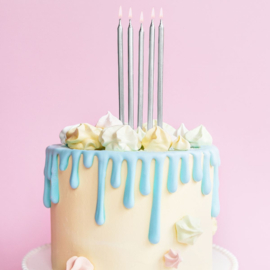 Zilveren lange kaarsen 12.5 cm - 12 st (met houder)