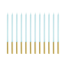 Blauw/goud lange kaars  14 cm - 12 st