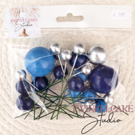 Balls light blue/dark blue/silver - 20 pcs
