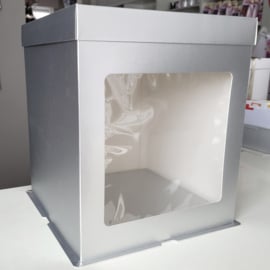 Extra Tall Cake Box Silver with window 30.4x30.4x34.50cm