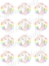 Unicorn Edible Print Cupcake 6 round A4