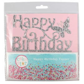 Happy Birthday Cake Topper (Cake Star)-paillettes argent