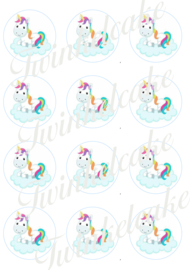 Unicorn Edible Print Cupcake 4 round A4