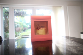 Extra Hoge taartdoos OLBAA met venster  25 x 25 x 35 (h) cm Pink