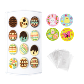 Eitjes chocolade mould zakjes en stickers set