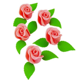 Jeu de roses rose saumon avec feuilles 9 pcs (comestibles)
