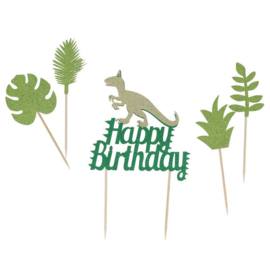 Dino "Happy Birthday" cake topper - 5 pcs