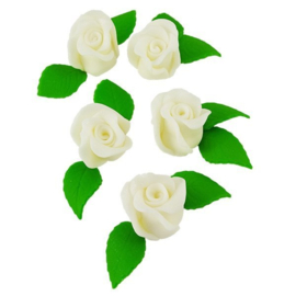 Set roses white with leaves 15 pcs (edible)