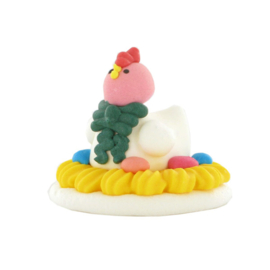 Kip op nest suikerdecoratie 5.5 cm x 7 cm lang