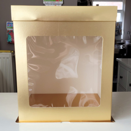 Extra Hoche Tortenbox Gold mit Fenster 30.4x30.4x34.50cm