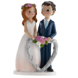 Wedding cake topper couple with heart - 16 cm