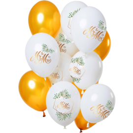 Bruiloft ballonnen Mr & Mrs goudkleurig