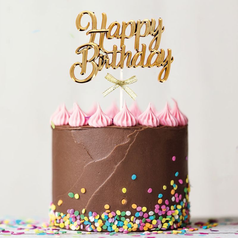 Happy Birthday cake topper met strikje