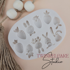 Miniatuur konijntjes en wortels (silicone mould)