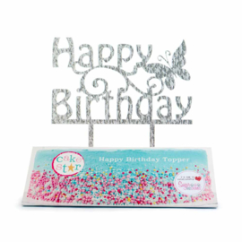 Happy Birthday Cake Topper (Cake Star)-paillettes argent