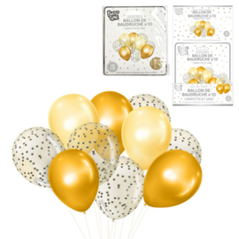 Balloons confetti/gold 10 pcs