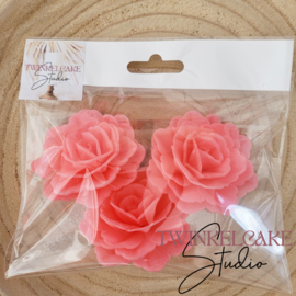 China 3D Rose Large Hard Pink 7 cm - 3 pcs (wafer paper)