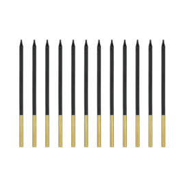 Zwart/goud lange kaars  14 cm - 12 st