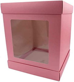 Extra Hoge taartdoos OLBAA met venster  30 x 30 x 35 (h) cm Pink